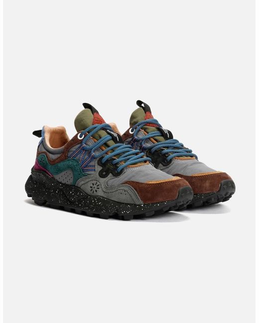 Sneaker Flower Mountain YAMANO 3 Marrone/blu - Tomaia Scamosciato/nylon, Suola Gomma 3 Cm, Plantare In Sughero