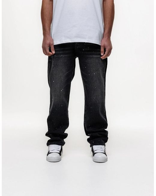 Magrit Black Core Painted Straight Jeans for men