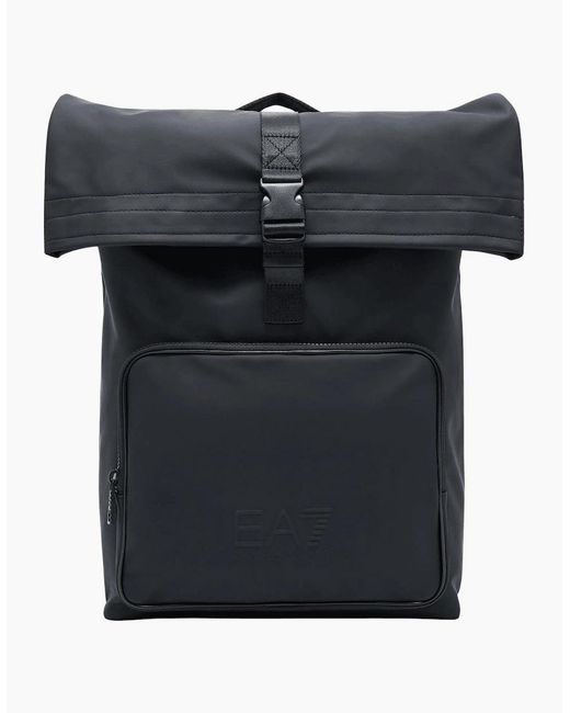 EA7 Black Rubberised Logo Satchel Backpack for men