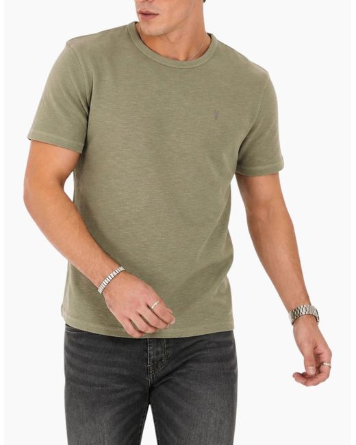 AllSaints Green Esum T Shirts Waffle Texture Crew Neck Short Sleeve Summer Tee for men