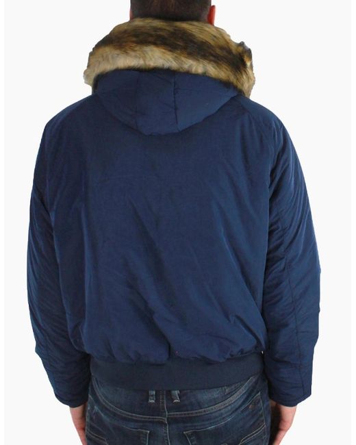 Armani Jeans Blue Fur Trimmed Hood Jacket for men