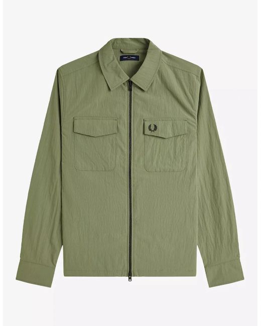 Fred Perry Green M5684 Zip Through Overshirt for men