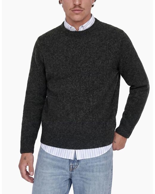 Jack & Jones Black Jprblasimon Souffle Knit Crew Jumper Medium Melange for men