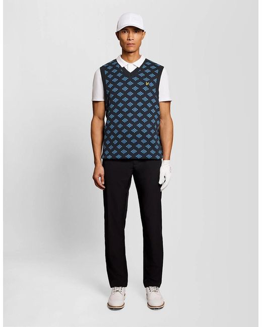 Lyle & Scott Blue Cotton V-Neck Argyle Vest for men