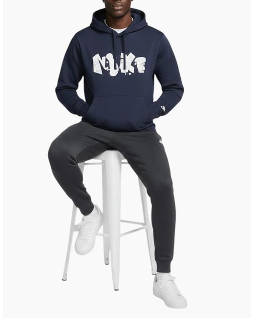 Nike Blue Hoodie Fleece Graphic Pullover Cotton Sportswear Hooded Sweatshirt for men