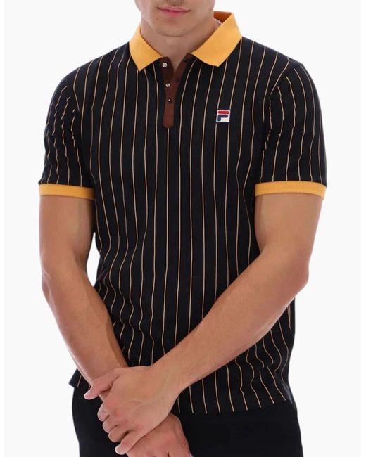 Fila Black Polo Shirt Classic Striped Polo Short Sleeve Cotton Summer Polo for men