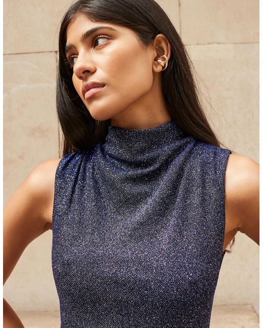 Ro&zo Blue Petite Robyn Sparkle Cowl Neck Dress