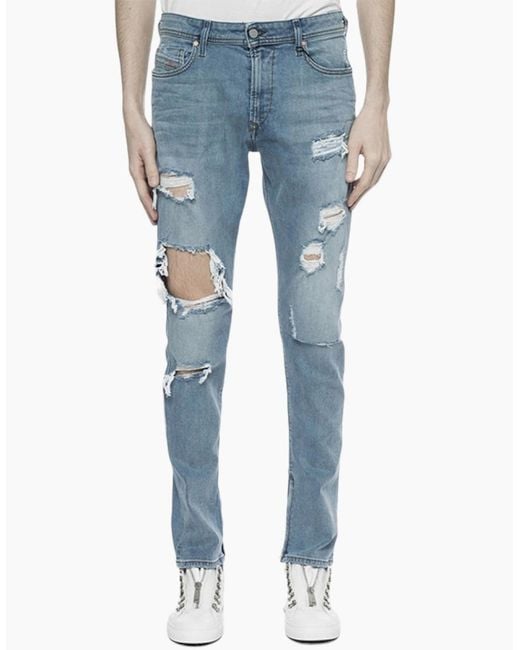 DIESEL Blue Deepzip 084Nu Jeans Denim Stretch Slim Carrot Fit Casual Pant for men