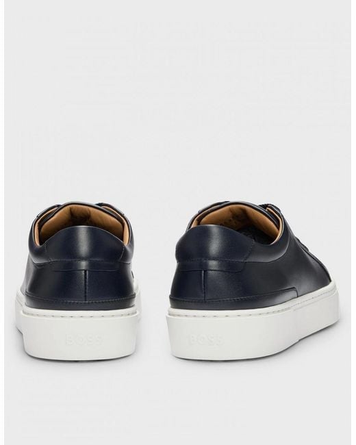 Boss Blue Boss Gary Tenn Leather Low-Top Trainers With Branded Lace Loop Nos for men
