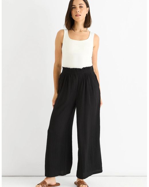 Gini London White Paperbag Waist Wide Leg Trousers