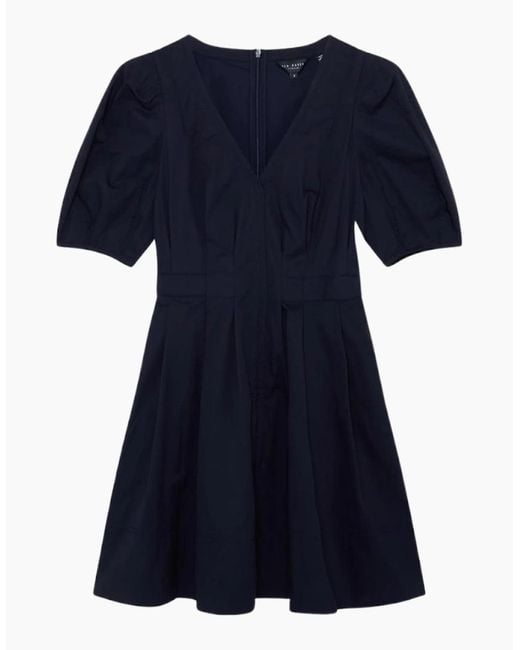 Ted Baker Blue Uvita Puff Sleeve V-Neck Mini Dress