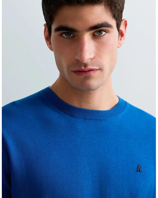 Replay Blue Cotton Crew Neck Sweater Knitwear for men