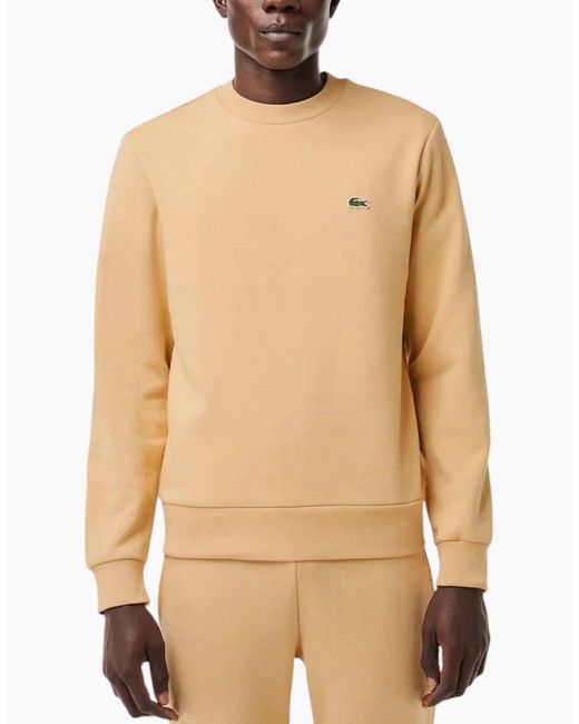 Lacoste Natural Fleece Crew Neck Sweatshirt Knitted Jumper Long Sleeve Sweat Tops for men