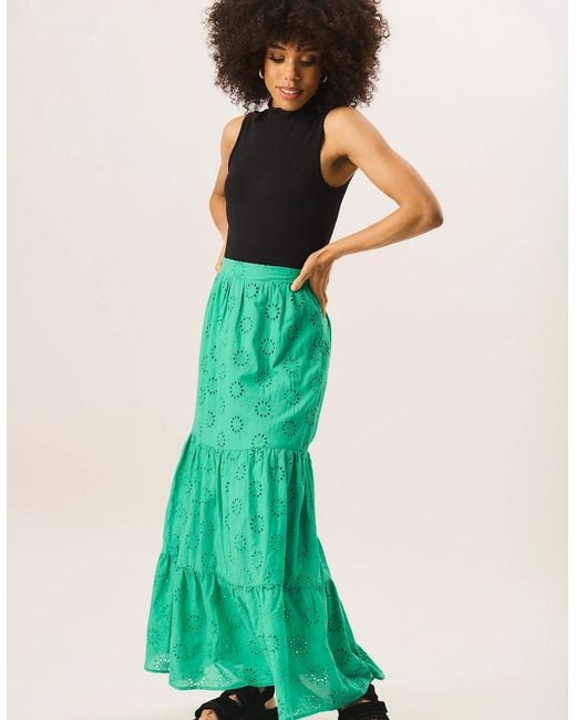 Gini London Green Tiered Lace Embroidered Long Skirt