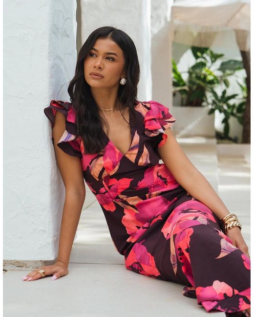 Gini London Multicolor Ruffle Sleeve Floral Maxi Dress