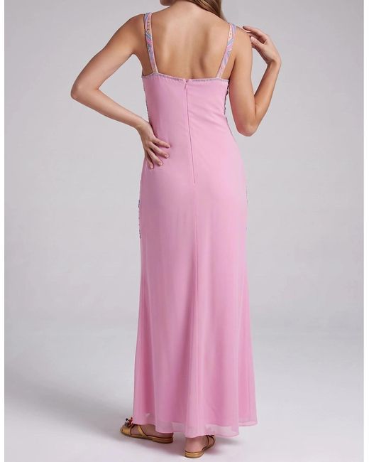 Oceanus Pink Crescent Shell Long Dress