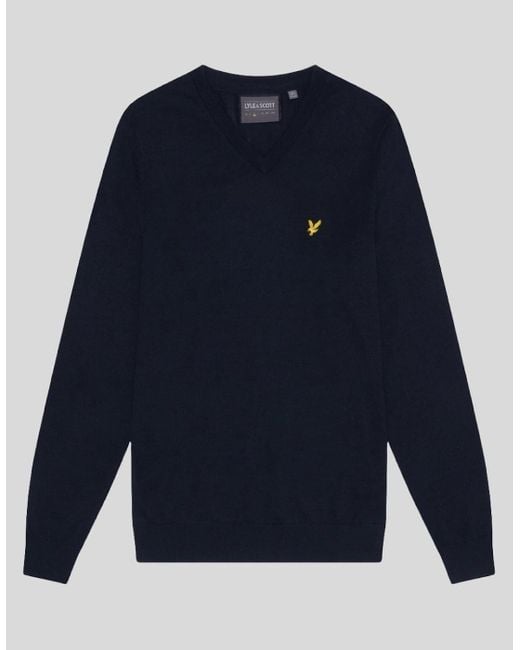 Lyle & Scott Blue Golf Wool Blend V Neck Jumper for men