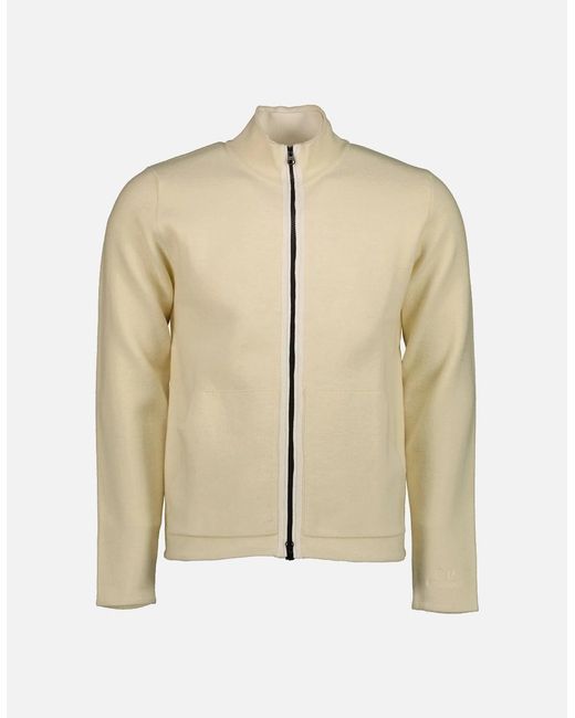 C P Company Natural Embroidered Cuff Logo Zip Knit for men