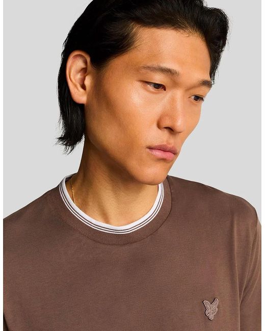 Lyle & Scott Brown Lyle & Scott Tipped Superfine T Shirt Plum Truffle for men