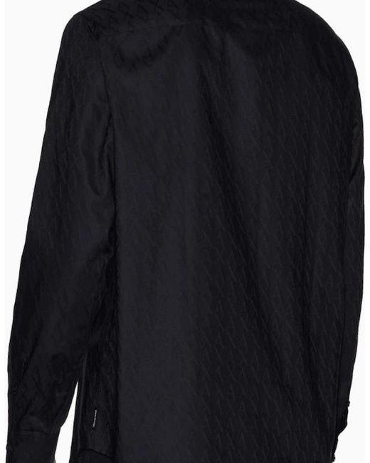 ARMANI EXCHANGE Black Jacquard Monogram Logo Shirt for men