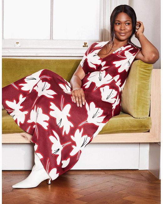 Live Unlimited London Red Floral V Neck Maxi Dress