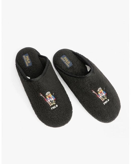 Polo Ralph Lauren Black Kayleigh Scuff Ii Bear Mule Slippers