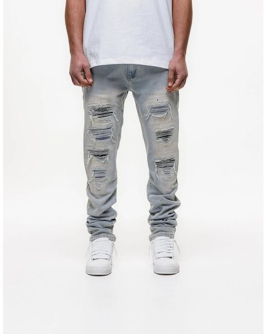 Magrit Gray Ripped Slim Jeans for men