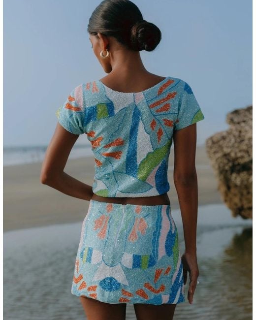 Oceanus Blue Maya Petal Hand Beaded Skirt Only X By Poppy