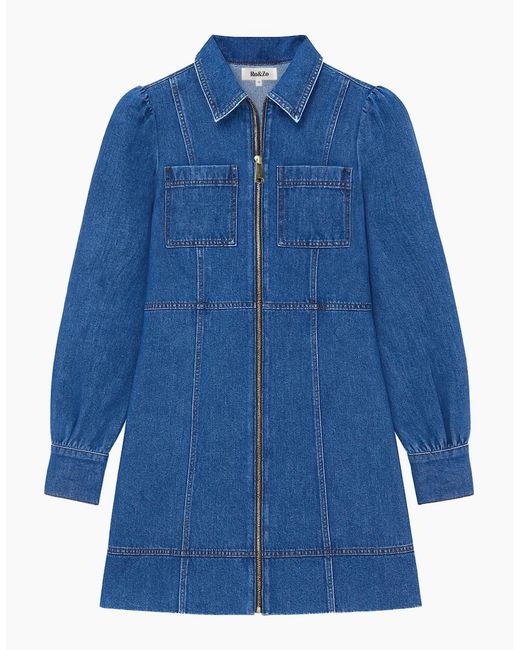 Ro&zo Blue Petite Denim Zip Front Mini Dress