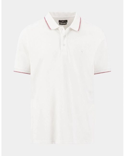 Fynch-Hatton White Contrast Tipped 2-Ply Cotton Polo Shirt for men