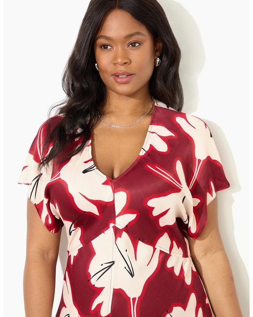 Live Unlimited London Red Floral V Neck Maxi Dress