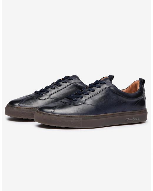 Oliver Sweeney Blue Ermida Hand Finished Calf Leather Trainers for men