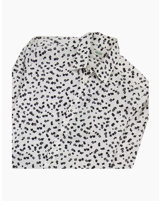 KENZO White All Over Print Letter Print Slim Fit Shirt for men