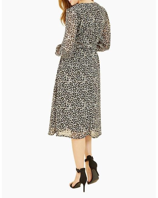Yumi' Gray Leopard Crew Neck Midi Skater Dress