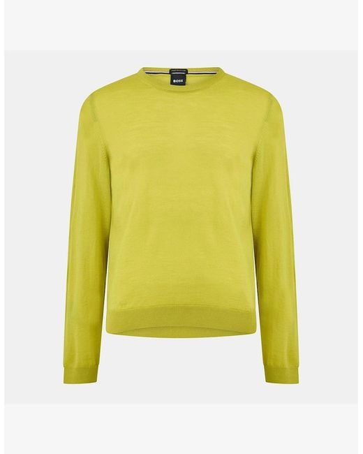 Boss Yellow Leno Knit Jumper, Soft Virgin Wool for men