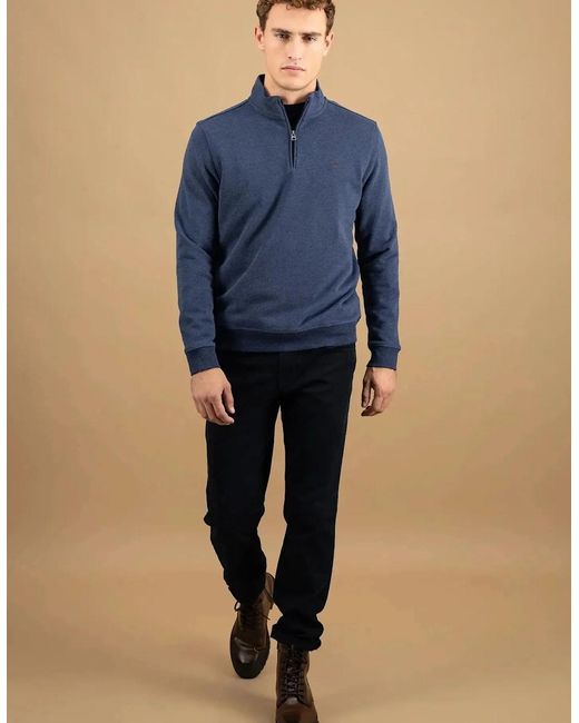 Fynch-Hatton Blue 1/4 Zip Stand Collar Cotton Sweat Midnight for men