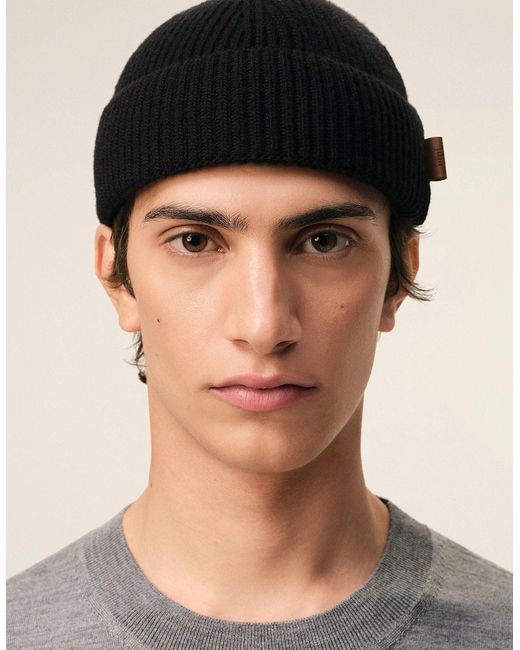 AMI Black Ami Label Wool Hat for men