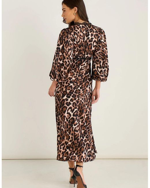 Gini London Multicolor Animal Lace Trim Satin Bias Midi Dress