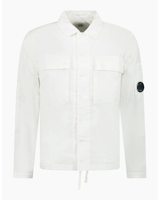 C P Company White Cotton Ripstop Lens Overshirt Gauze for men