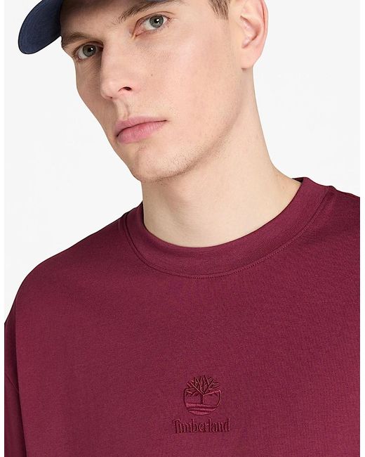 Timberland Red Hampton Stack Logo Tee Burgundy for men