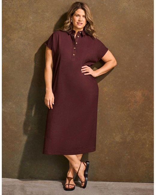 Live Unlimited London Brown Chocolate Linen Blend Button Front Midaxi Shirt Dress