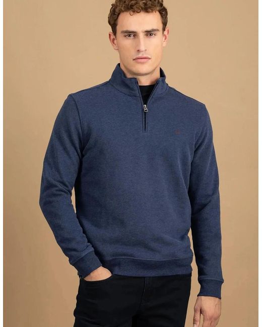 Fynch-Hatton Blue 1/4 Zip Stand Collar Cotton Sweat Midnight for men