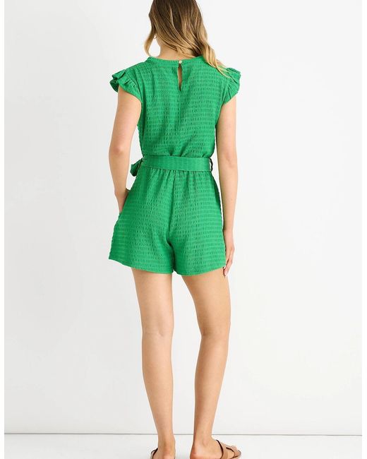 Gini London Green Stretch Texture Frill Elasticated Waist Playsuit