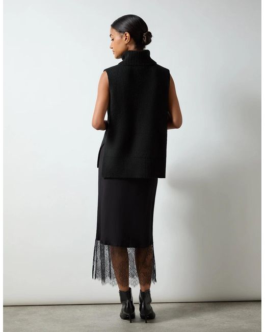Ro&zo Black Crepe Lace Trim Skirt