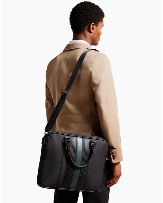 Ted Baker Black Rooky Core Twill Striped Document Bag for men