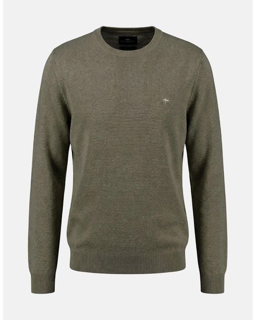 Fynch-Hatton Green Fine Knit Air Cotton Crewneck Sweater Dark Khaki for men