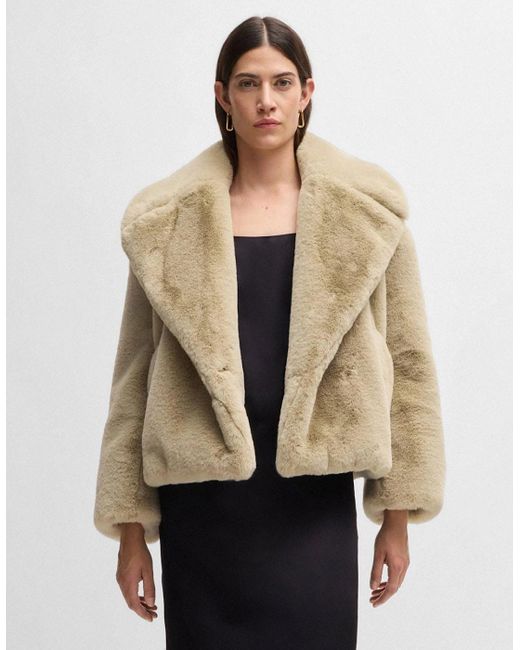 Boss Natural Curmeta Teddy Fabric Cropped Coat