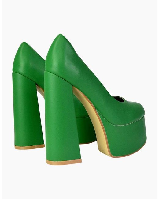 XY London Green Ladies Kiwi Chunky High Heel Court Shoes
