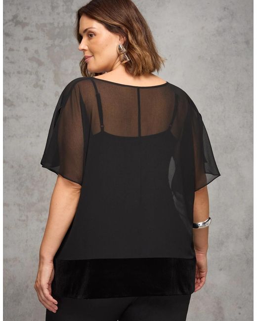 Live Unlimited London Black Velvet Trim Overlay Top