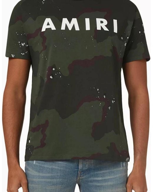 Amiri Green Army Logo Tee Camo